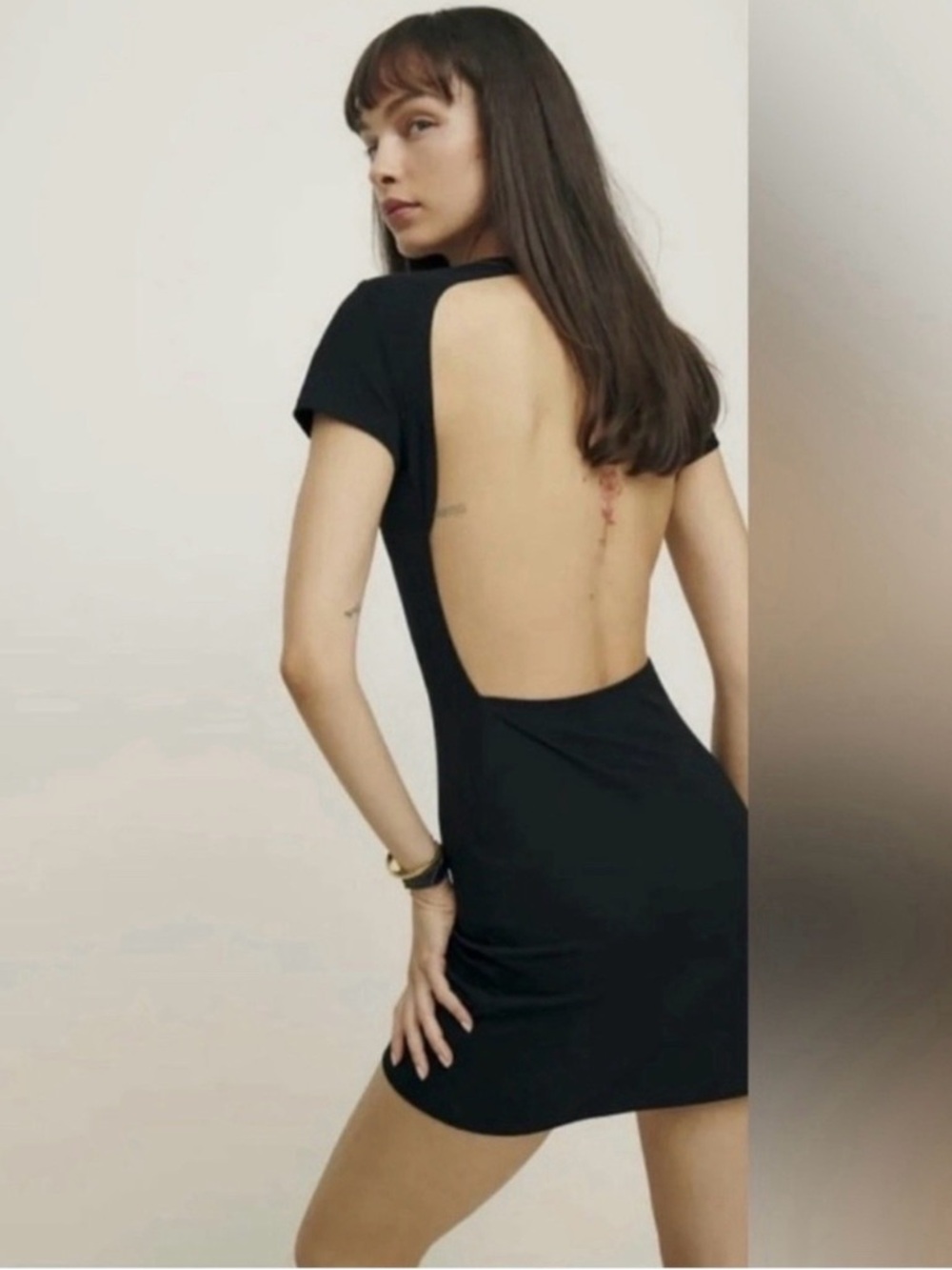 Reformation Black Open-Back Short Dress-White